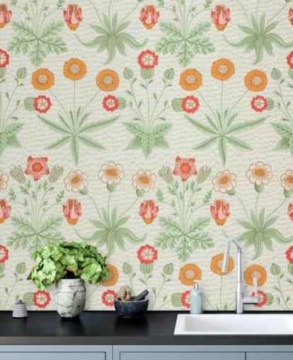 papel pintado blanquecino y naranja