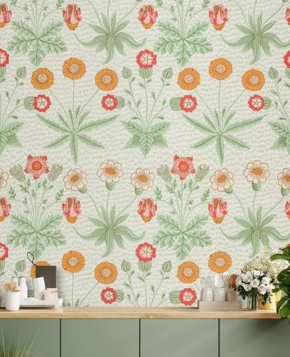 papel pintado blanquecino y naranja