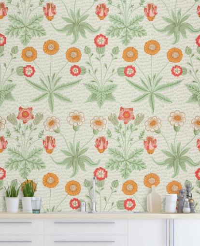 papel pintado blanquecino y naranja