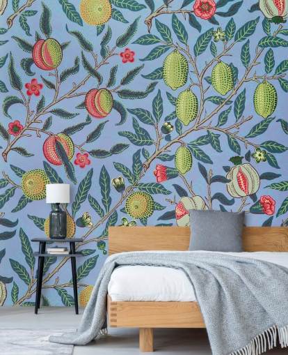 papel pintado de limas y granadas de fondo azul