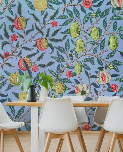 papel pintado de limas y granadas de fondo azul