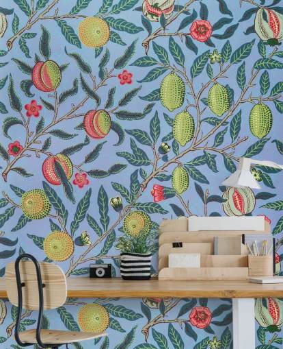 blue background limes and pomegranate wallpaper