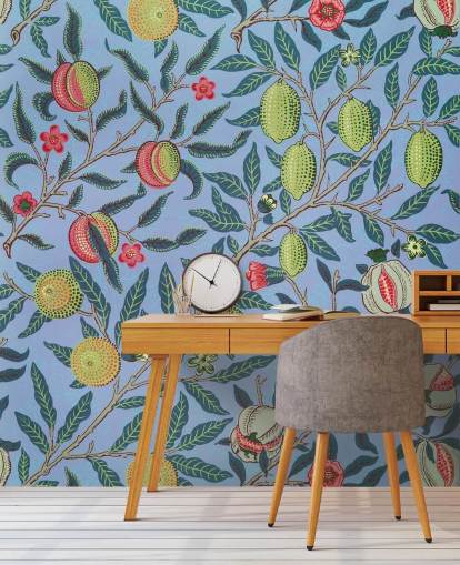 papel pintado de limas y granadas de fondo azul