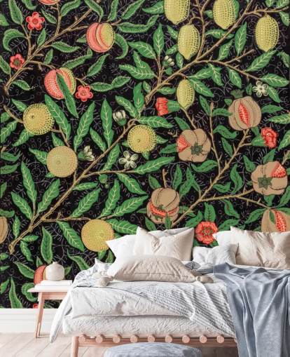 black background with yellow lemons and peaches wallpaper