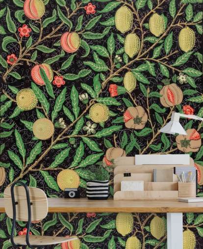 fondo negro con papel pintado de limones y melocotones amarillos fondo negro con papel pintado de limones y melocotones amarillos