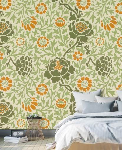 green and orange flower wallpaper