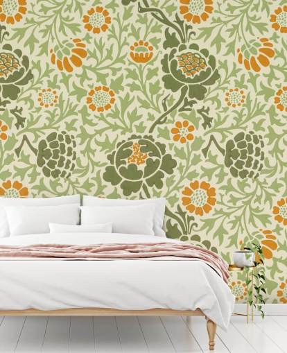 green and orange flower wallpaper