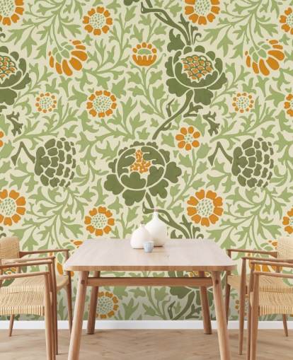 papel pintado de flores verdes y naranjas papel pintado de flores verdes y naranjas