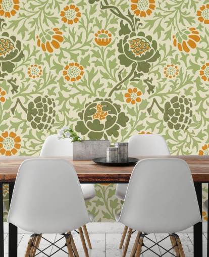 papel de parede flor verde e laranja