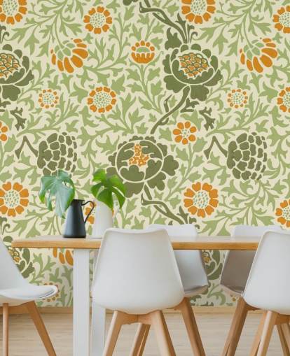 papel de parede flor verde e laranja