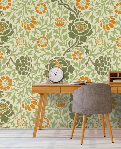 green and orange flower wallpaper