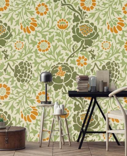 green and orange flower wallpaper