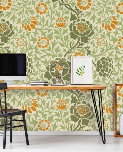 papel de parede flor verde e laranja papel de parede flor verde e laranja