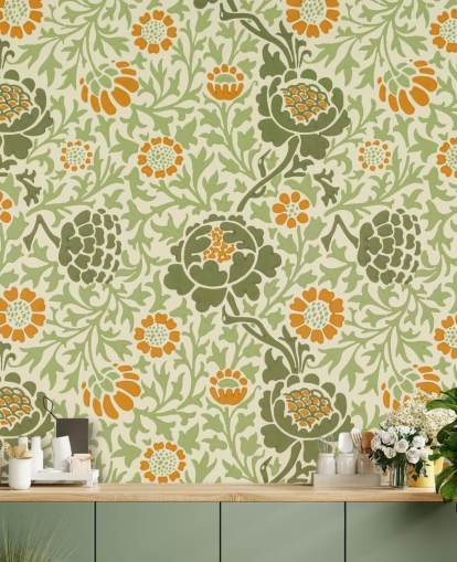 green and orange flower wallpaper