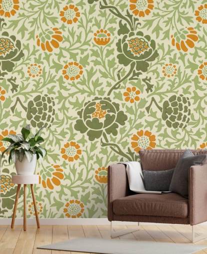 green and orange flower wallpaper