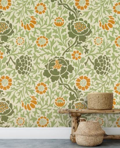 papel de parede flor verde e laranja papel de parede flor verde e laranja