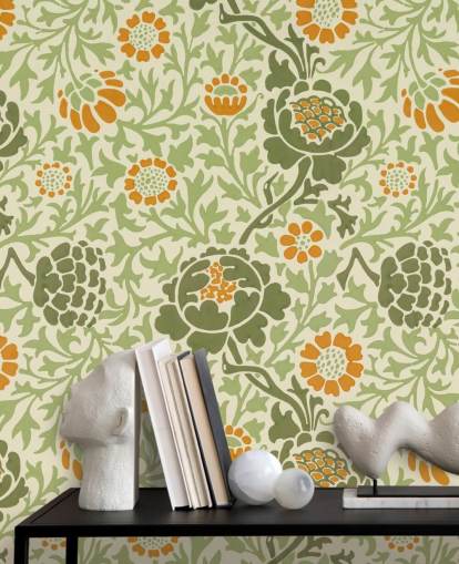 green and orange flower wallpaper