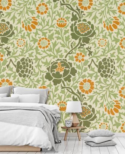 groen en oranje bloemenbehang groen en oranje bloemenbehang