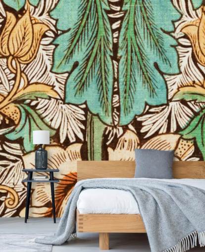 yellow, orange, green vintage floral wallpaper