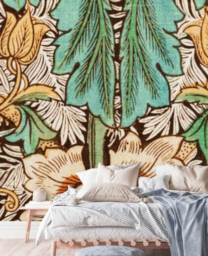 gul, oransje, grønn vintage floral tapet