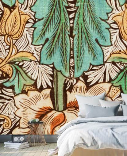 gul, orange, grøn vintage blomstret tapet