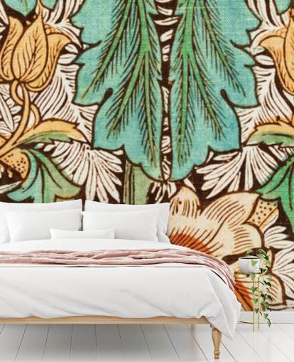 yellow, orange, green vintage floral wallpaper