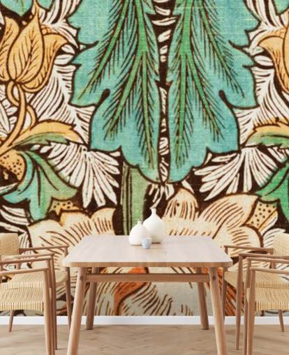 yellow, orange, green vintage floral wallpaper