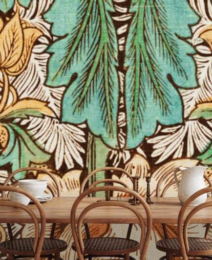 papel pintado floral vintage amarillo, naranja, verde