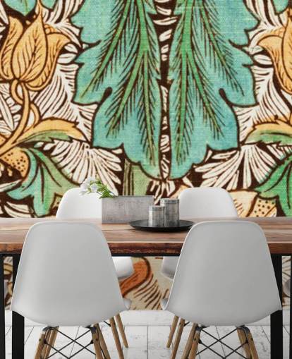 yellow, orange, green vintage floral wallpaper