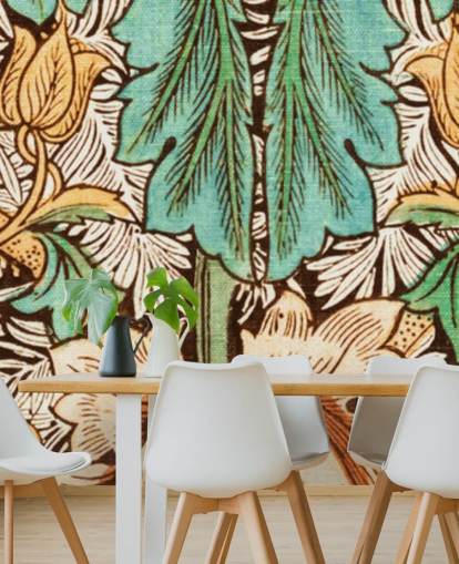 geel, oranje, groen vintage bloemenbehang