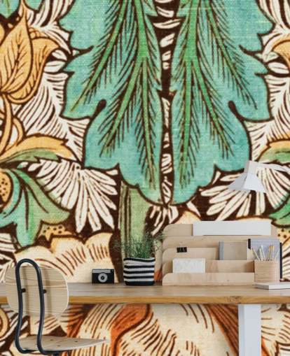 yellow, orange, green vintage floral wallpaper