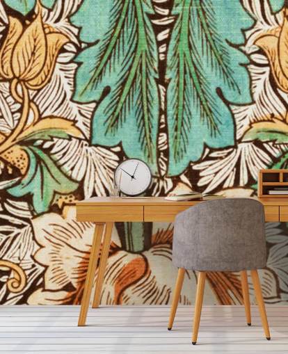 gul, oransje, grønn vintage floral tapet