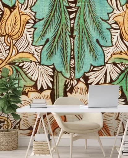 yellow, orange, green vintage floral wallpaper