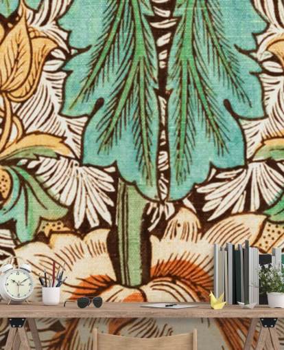 papel pintado floral vintage amarillo, naranja, verde