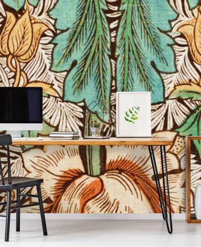 yellow, orange, green vintage floral wallpaper