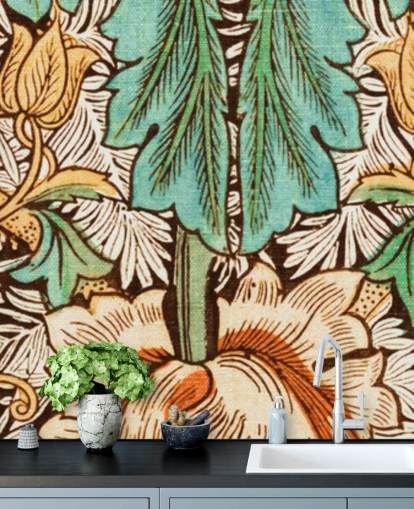 gul, Orange, grön vintage blommig tapet