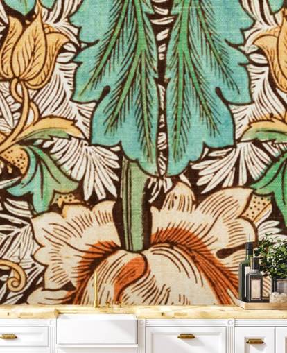 papier peint vintage à fleurs jaune, orange, vert papier peint vintage à fleurs jaune, orange, vert