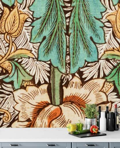 gul, orange, grøn vintage blomstret tapet