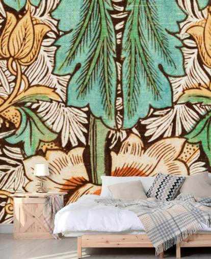 papel pintado floral vintage amarillo, naranja, verde