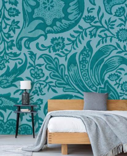 papier peint bleu style paisley