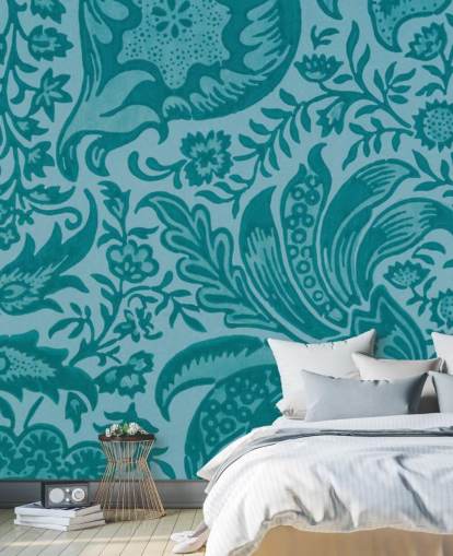 papel de parede azul estilo paisley