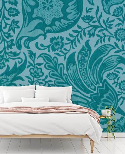 carta da parati blu stile paisley