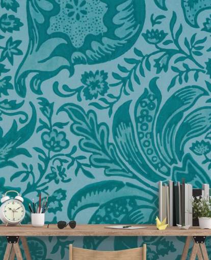 papel pintado azul estilo paisley