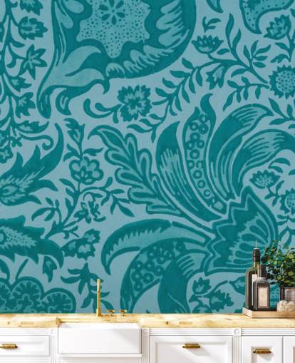 blaue Tapete im Paisley-Stil