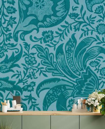 papel de parede azul estilo paisley