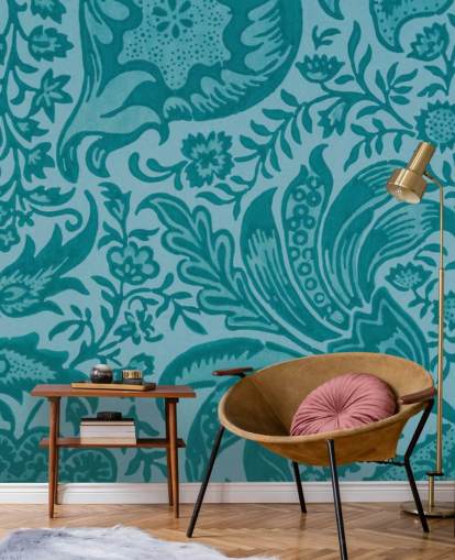 papel pintado azul estilo paisley