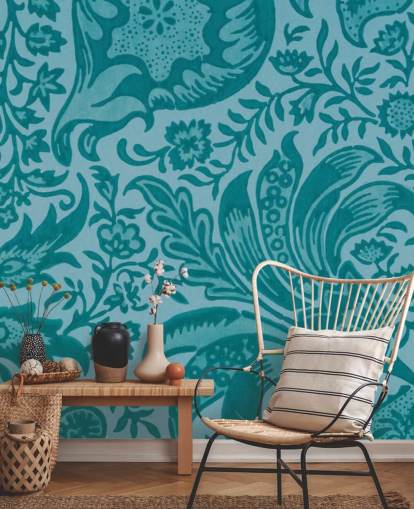 papier peint bleu style paisley