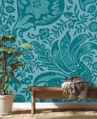 paisley stil blå tapet