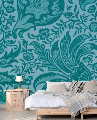 papel de parede azul estilo paisley