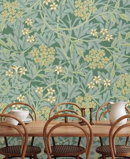 papier peint feuilles et fleurs vert